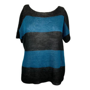 Theory‎ Sweater Womens Sz S Blue Black Striped Linen Short Sleeved Lightweight